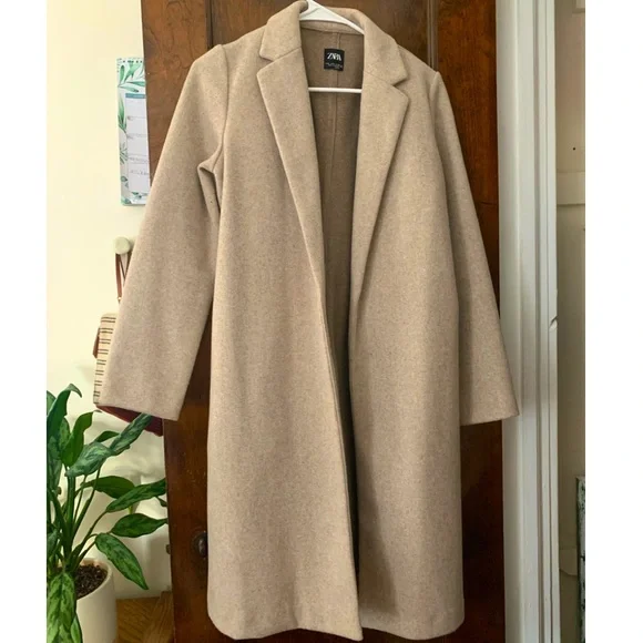 Lapel Coat Zara Long Coat Women's ZARA Woman Manteco Wool